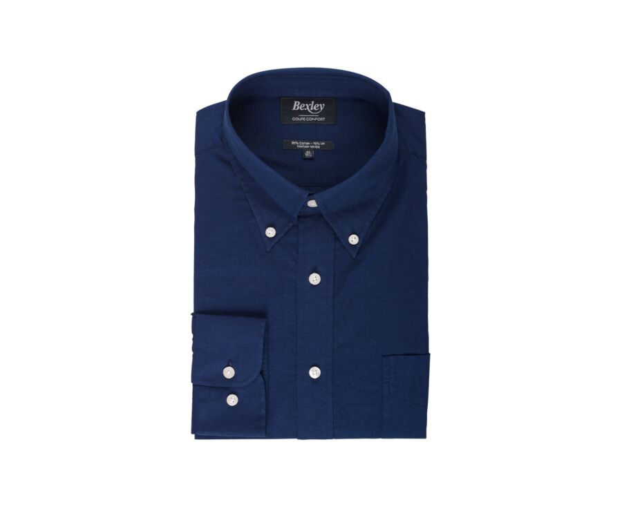 Chemise manches longues coton et lin Navy - COLTEN