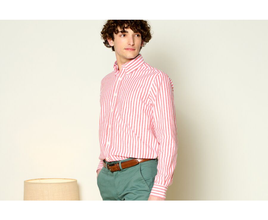 Chemise manches longues coton et lin Corail et Blanc - COLTEN