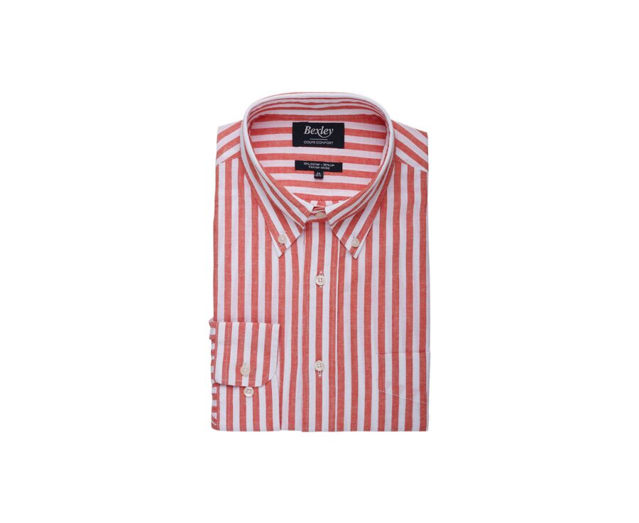 Chemise manches longues coton et lin Corail et Blanc - COLTEN