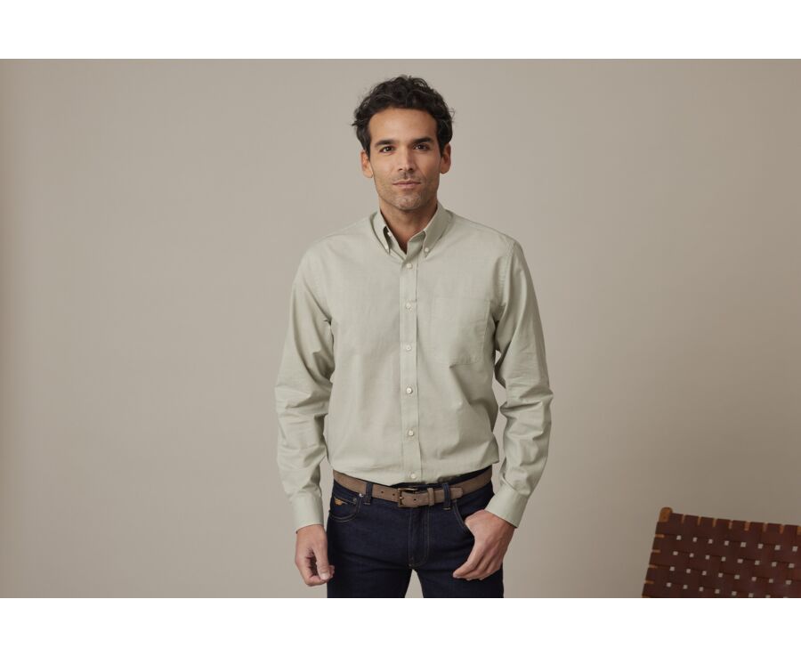 Chemise manches longues coton et lin Vert tilleuil - COLTEN