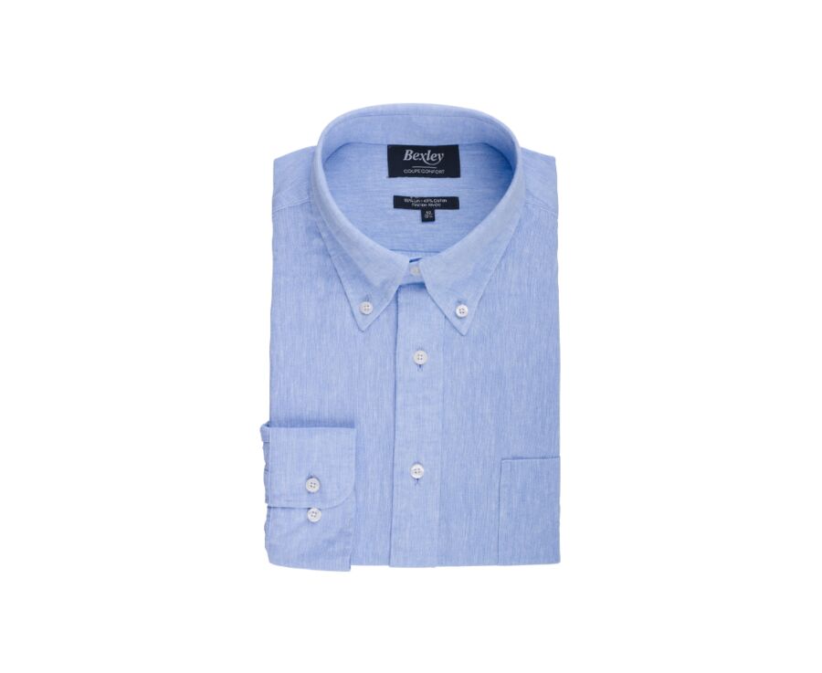 Chemise manches longues coton et lin Chambray Bleu - COLTEN