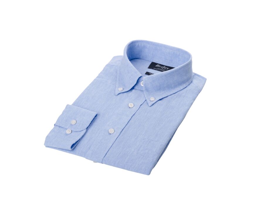 Chemise manches longues coton et lin Chambray Bleu - COLTEN