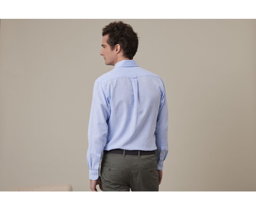 Chemise manches longues coton et lin Chambray Bleu - COLTEN