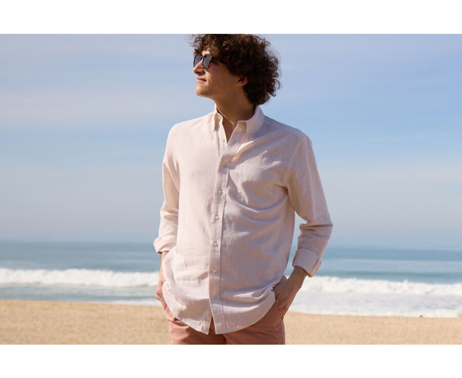 Chemise manches longues coton et lin Chambray Ecru - COLTEN