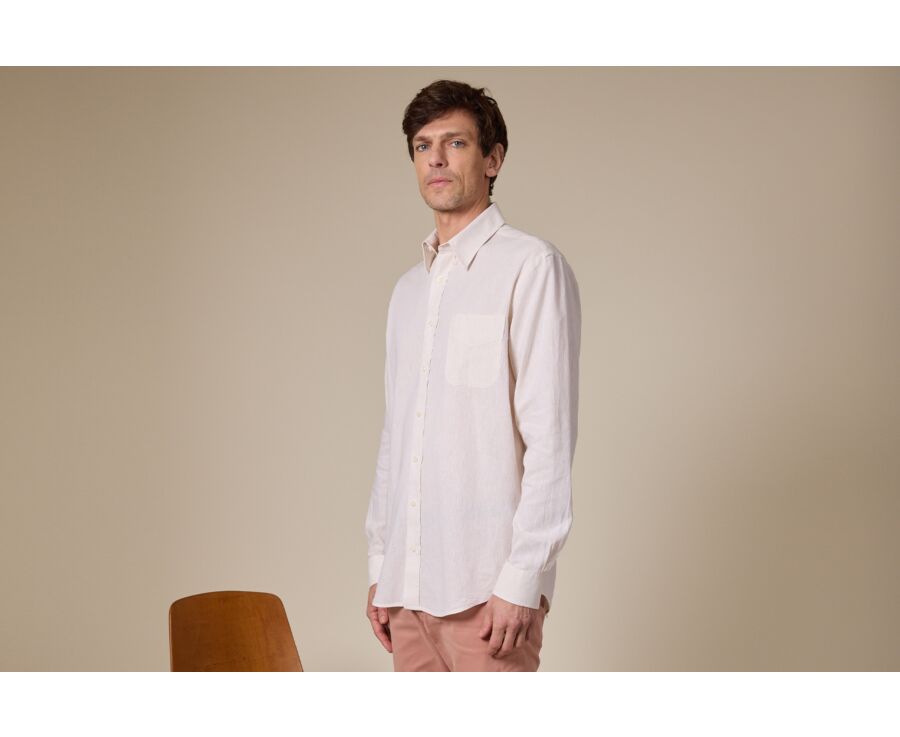 Chemise manches longues coton et lin Chambray Ecru - COLTEN