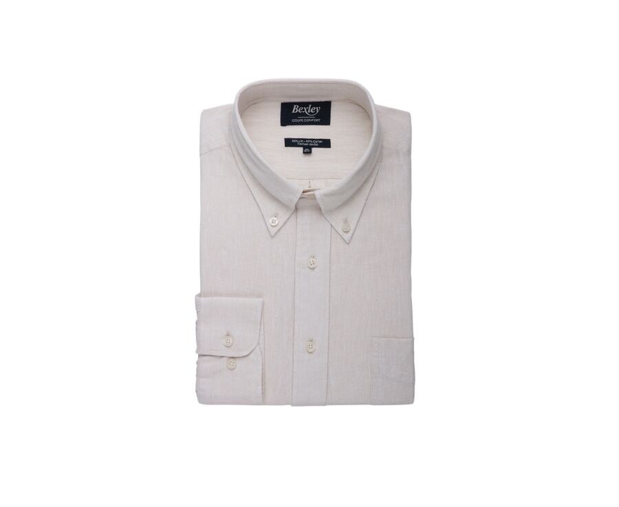 Chemise manches longues coton et lin Chambray Ecru - COLTEN