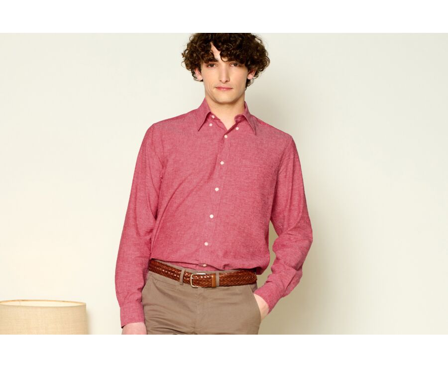 Chemise manches longues coton et lin Chambray Rouge - COLTEN