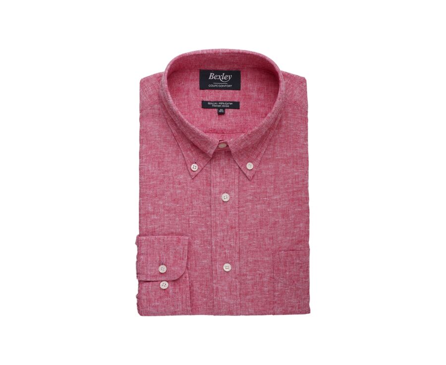 Chemise manches longues coton et lin Chambray Rouge - COLTEN