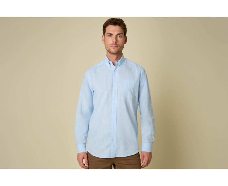 Chemise coton/lin Chambray Bleu Clair - COLTEN