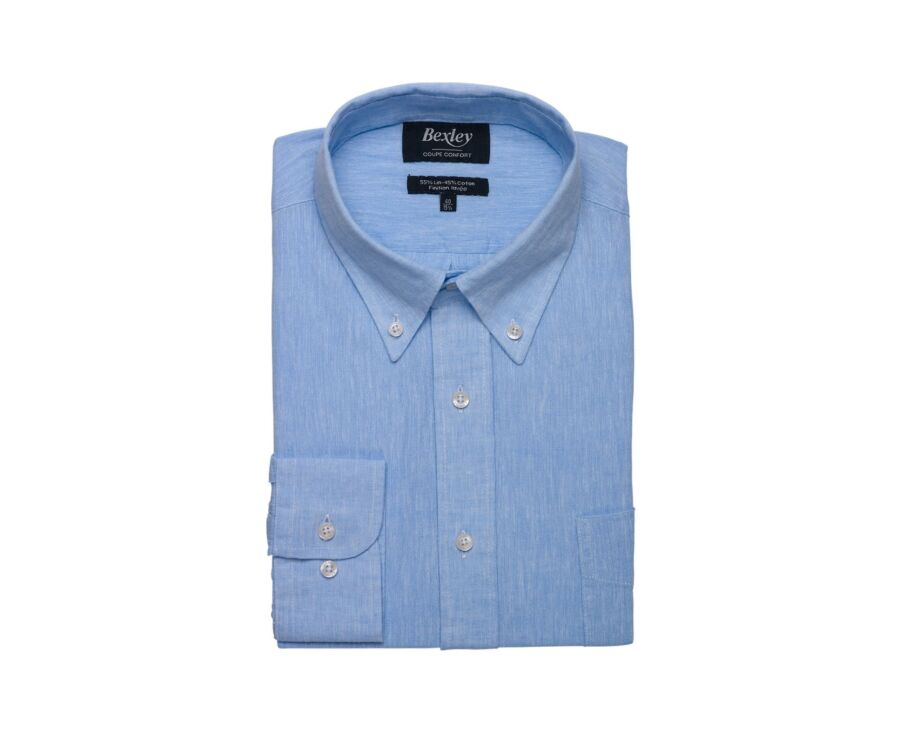 Chemise coton/lin Chambray Bleu Clair - COLTEN