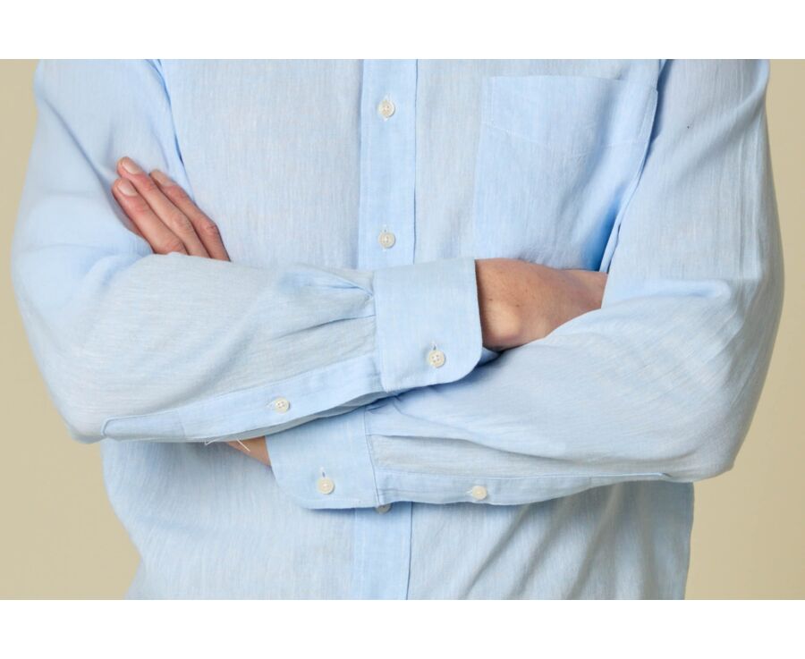 Chemise coton/lin Chambray Bleu Clair - COLTEN