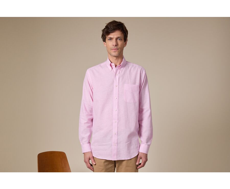 Chemise coton/lin Chambray Rose - COLTEN