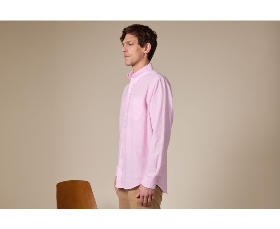 Chemise coton/lin Chambray Rose - COLTEN