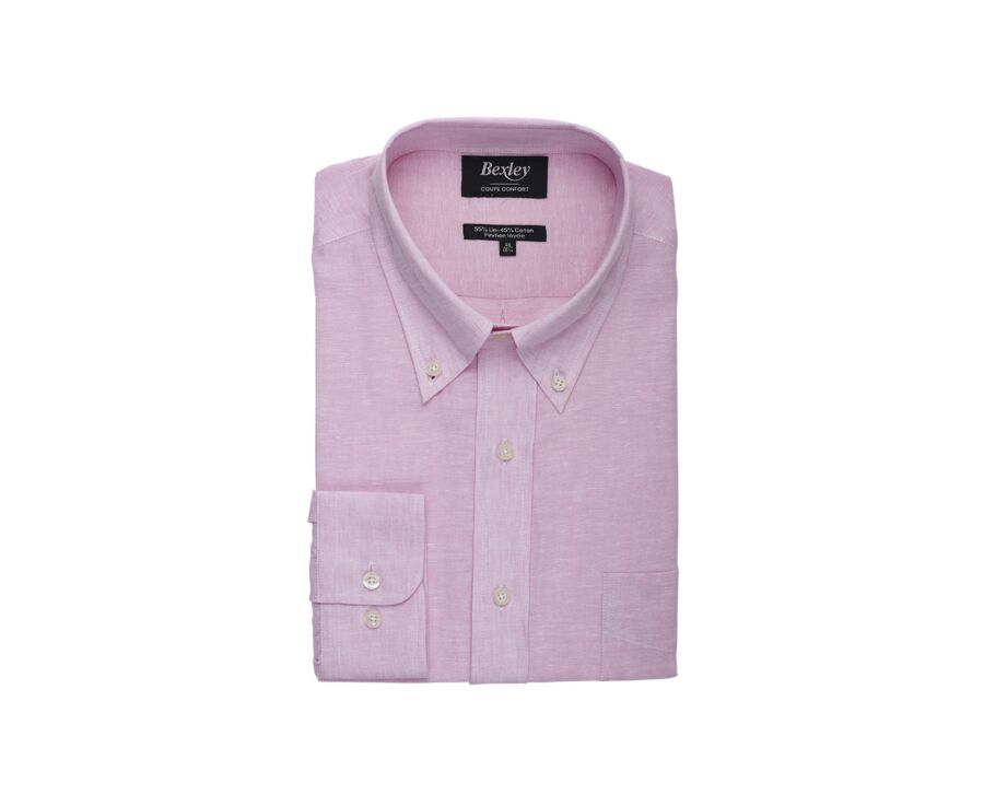 Chemise coton/lin Chambray Rose - COLTEN