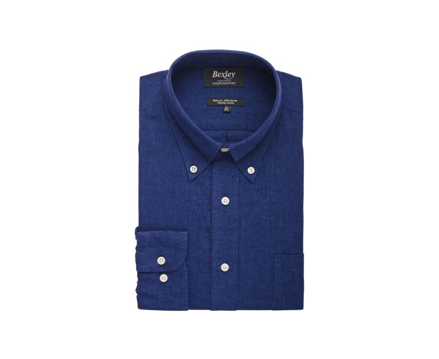 Chemise manches longues coton et lin Chambray Indigo - COLTEN