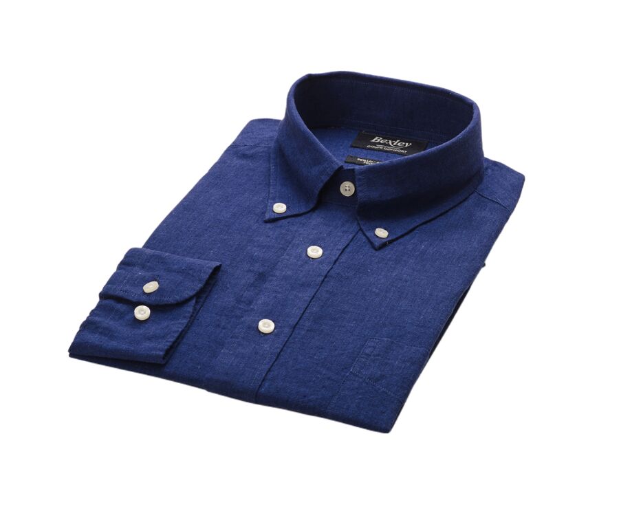 Chemise manches longues coton et lin Chambray Indigo - COLTEN