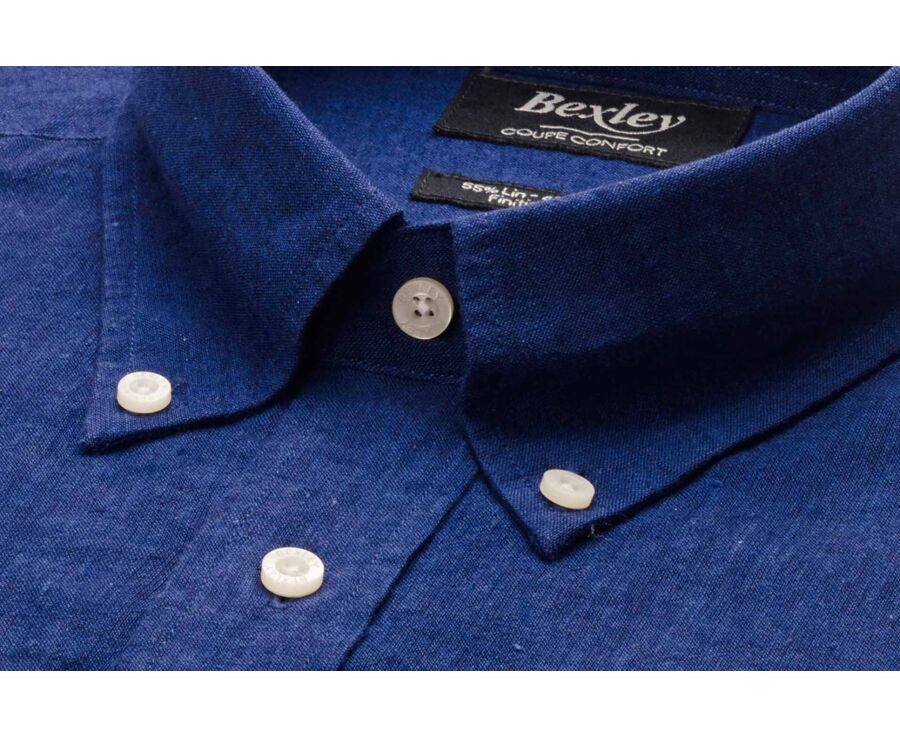 Chemise manches longues coton et lin Chambray Indigo - COLTEN