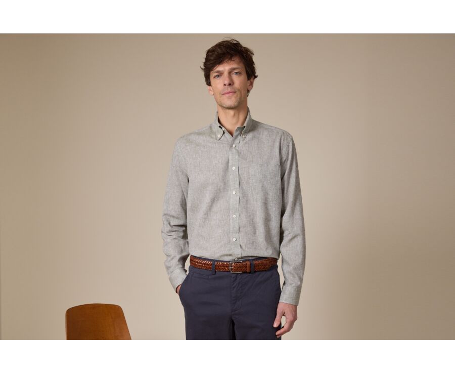 Chemise coton/lin Chambray Vert Kaki - COLTEN