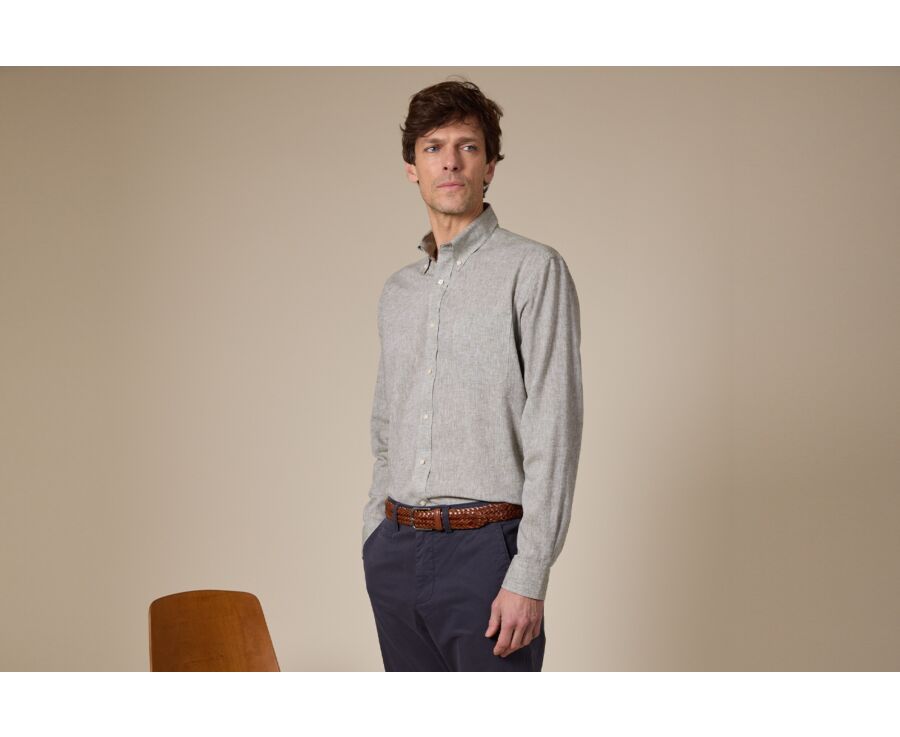 Chemise coton/lin Chambray Vert Kaki - COLTEN