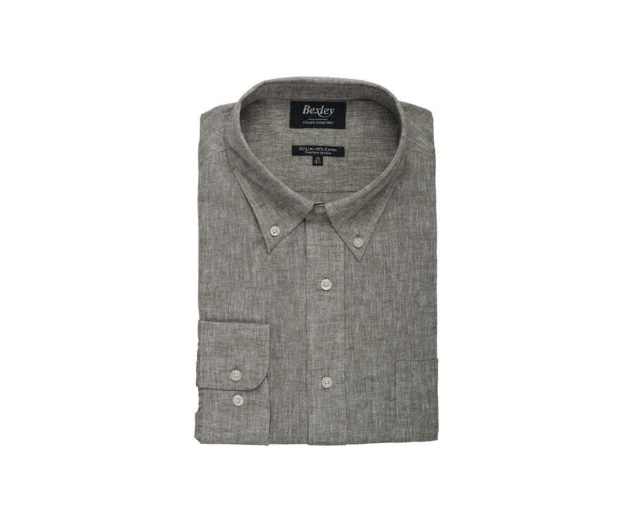 Chemise coton/lin Chambray Vert Kaki - COLTEN