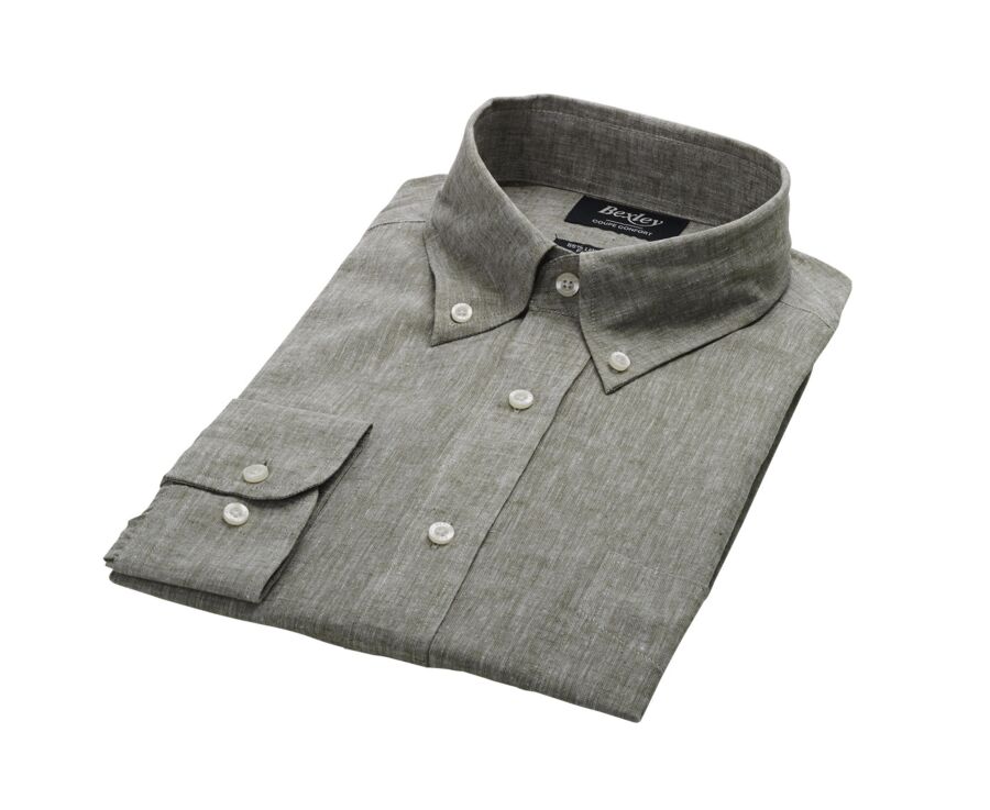Chemise coton/lin Chambray Vert Kaki - COLTEN