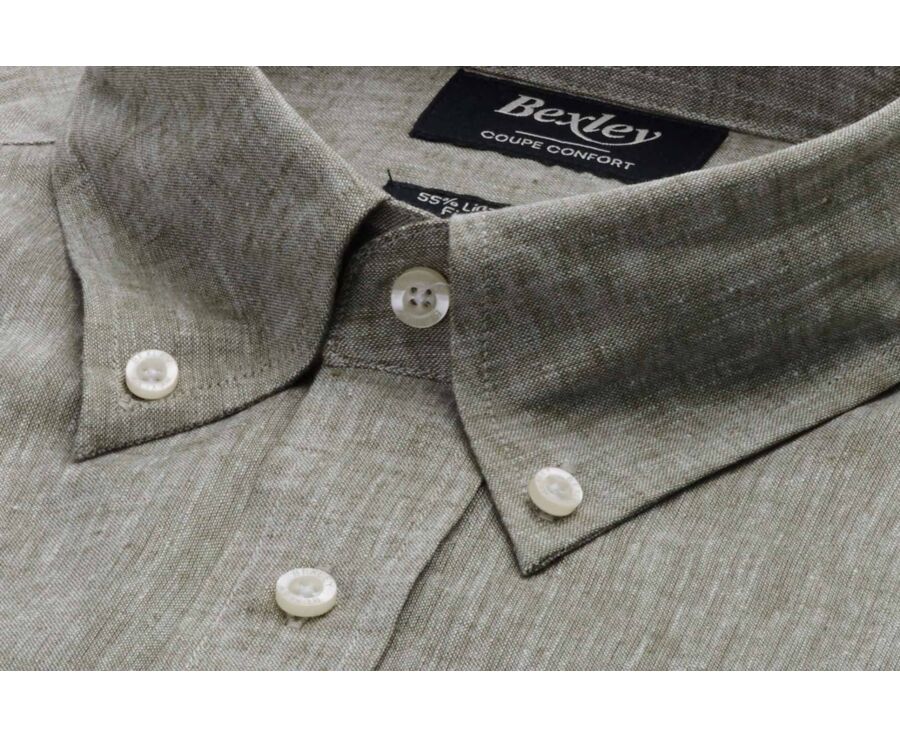 Chemise coton/lin Chambray Vert Kaki - COLTEN