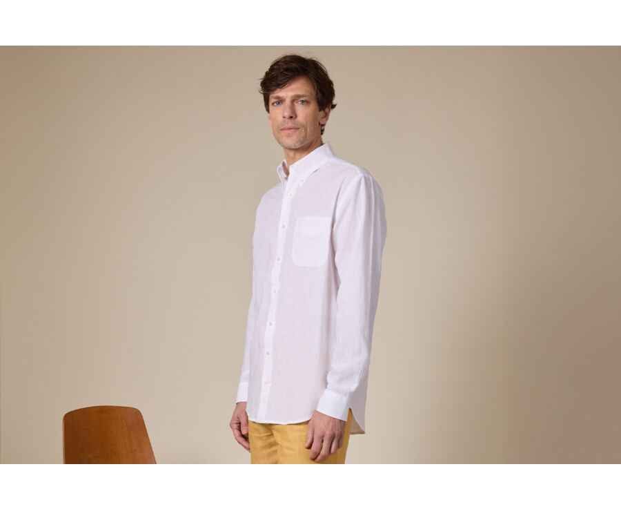 Chemise coton/lin Chambray Blanc  - COLTEN