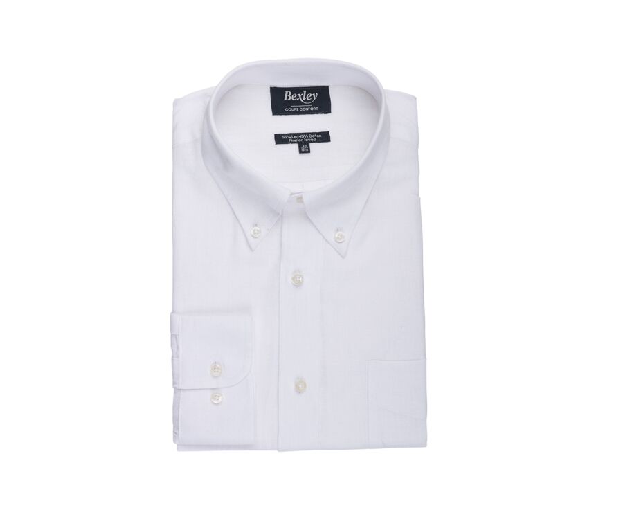 Chemise coton/lin Chambray Blanc  - COLTEN