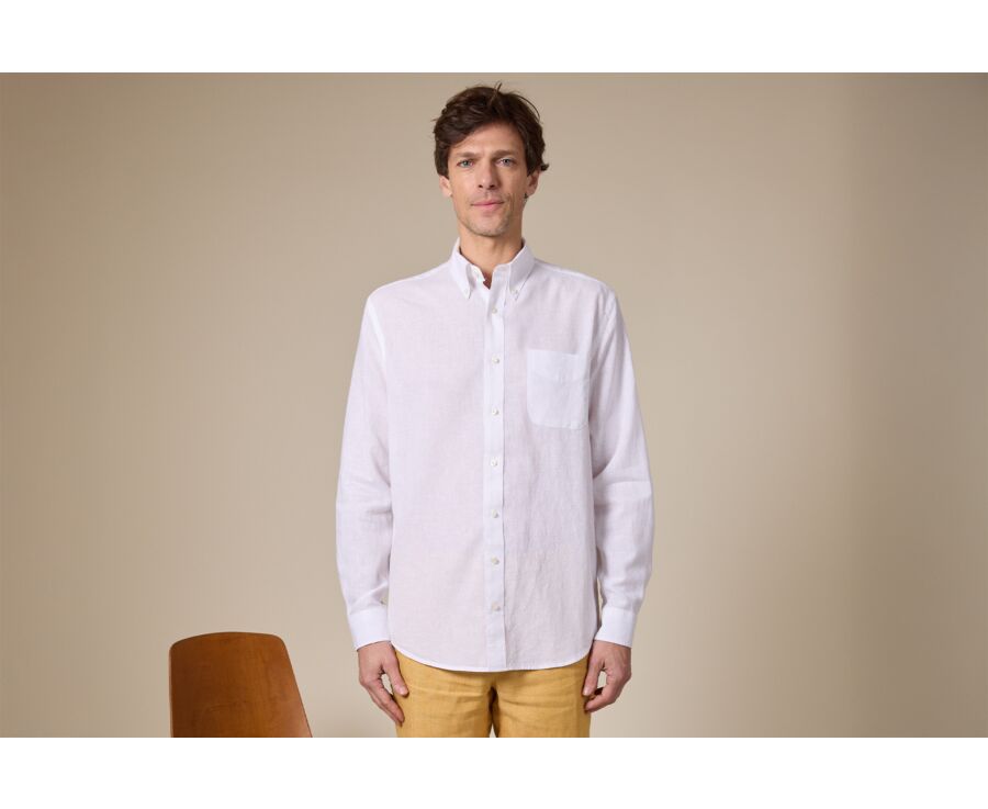 Chemise coton/lin Chambray Blanc  - COLTEN