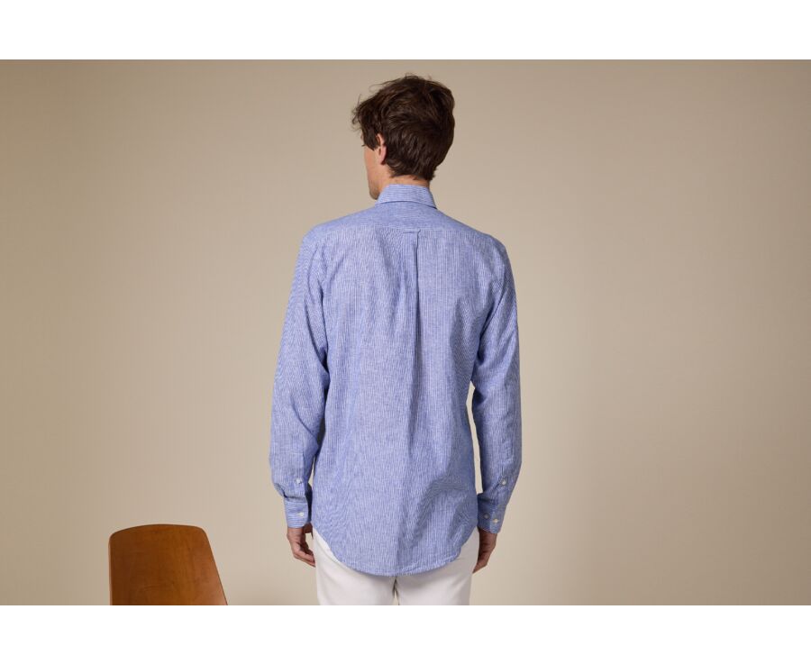Chemise manches longues coton et lin Chambray Bleu et liseré Blanc - COLTEN