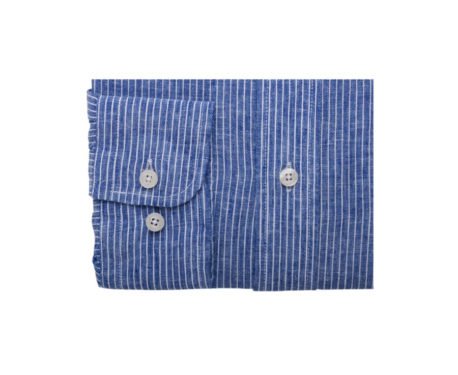 Chemise manches longues coton et lin Chambray Bleu et liseré Blanc - COLTEN