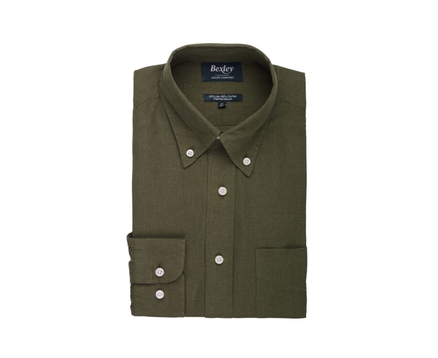 Chemise coton/lin Chambray Vert Foret - COLTEN