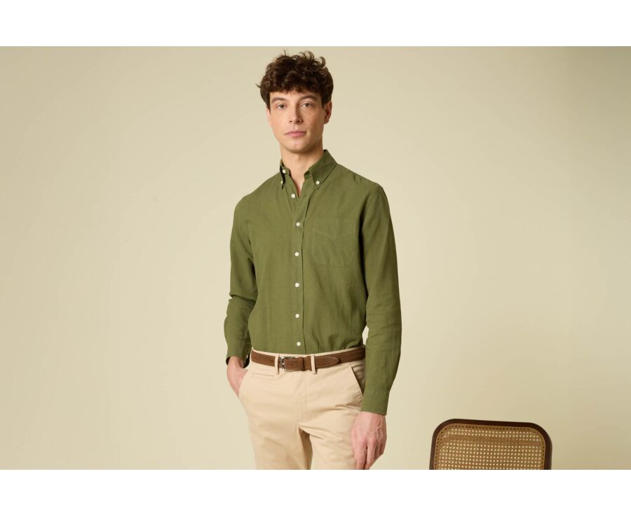 Chemise coton/lin Chambray Vert Foret - COLTEN