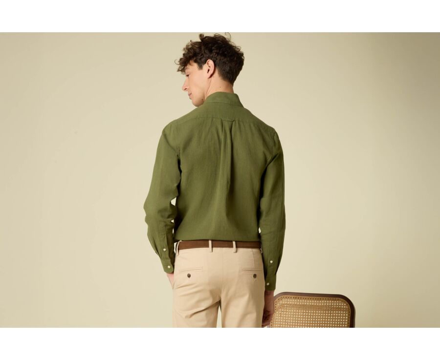Chemise coton/lin Chambray Vert Foret - COLTEN