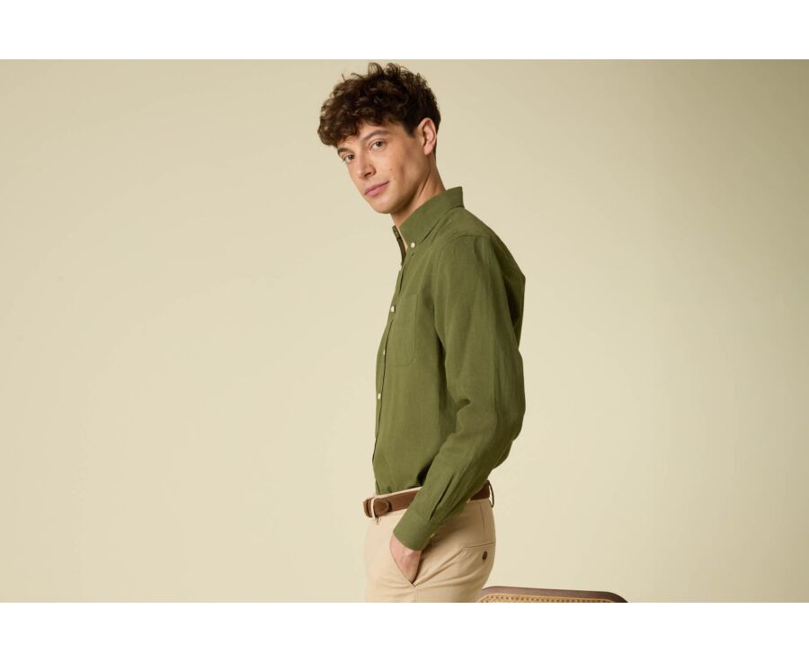 Chemise coton/lin Chambray Vert Foret - COLTEN