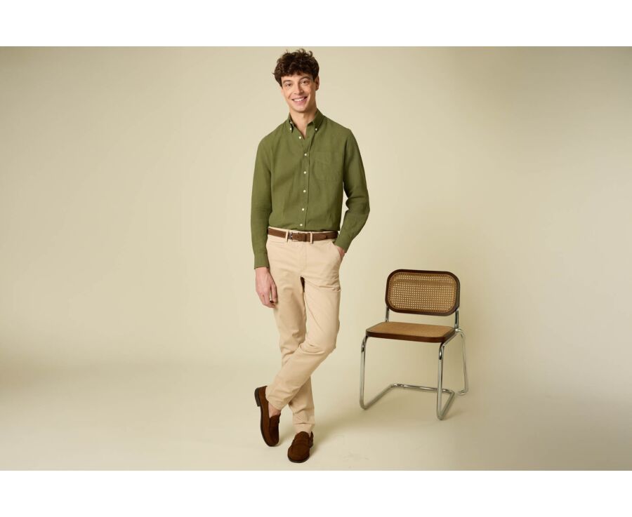 Chemise coton/lin Chambray Vert Foret - COLTEN