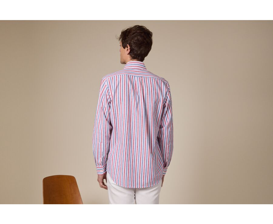 Chemise à rayures coton/lin Chambray Rouge et Bleu Vintage - COLTEN