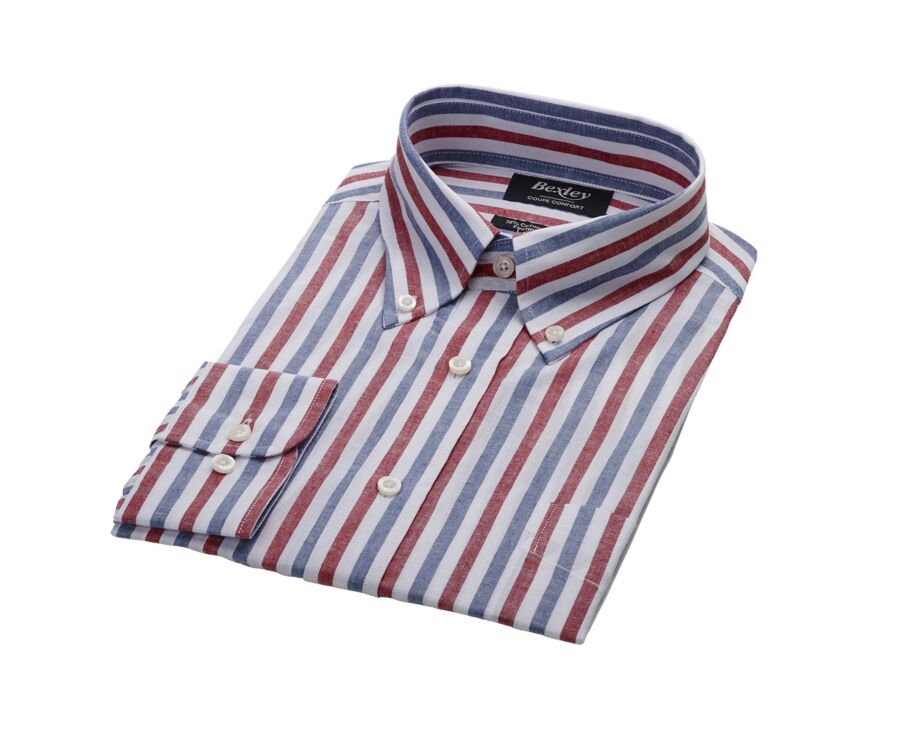 Chemise à rayures coton/lin Chambray Rouge et Bleu Vintage - COLTEN