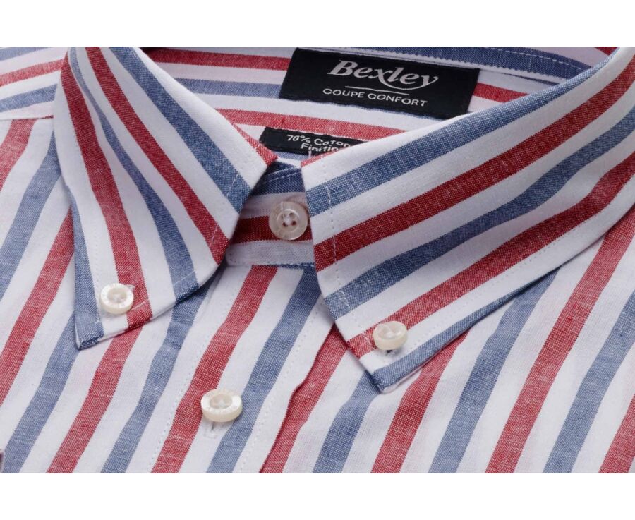 Chemise à rayures coton/lin Chambray Rouge et Bleu Vintage - COLTEN