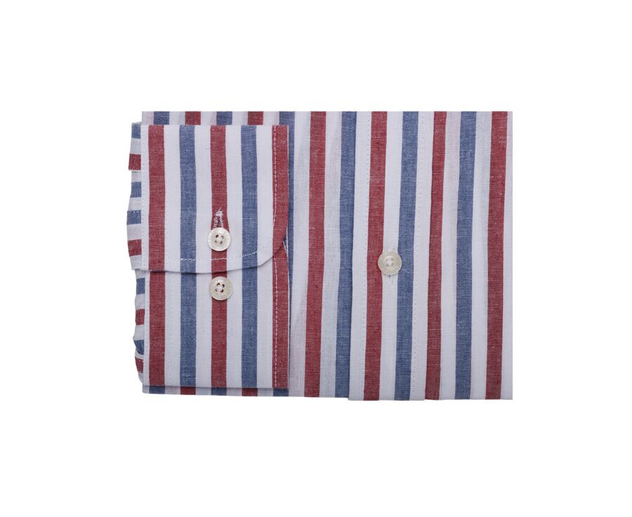 Chemise à rayures coton/lin Chambray Rouge et Bleu Vintage - COLTEN