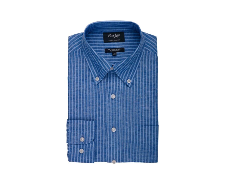 Chemise coton/linChambray Bleu Ocean et Bleu - COLTEN