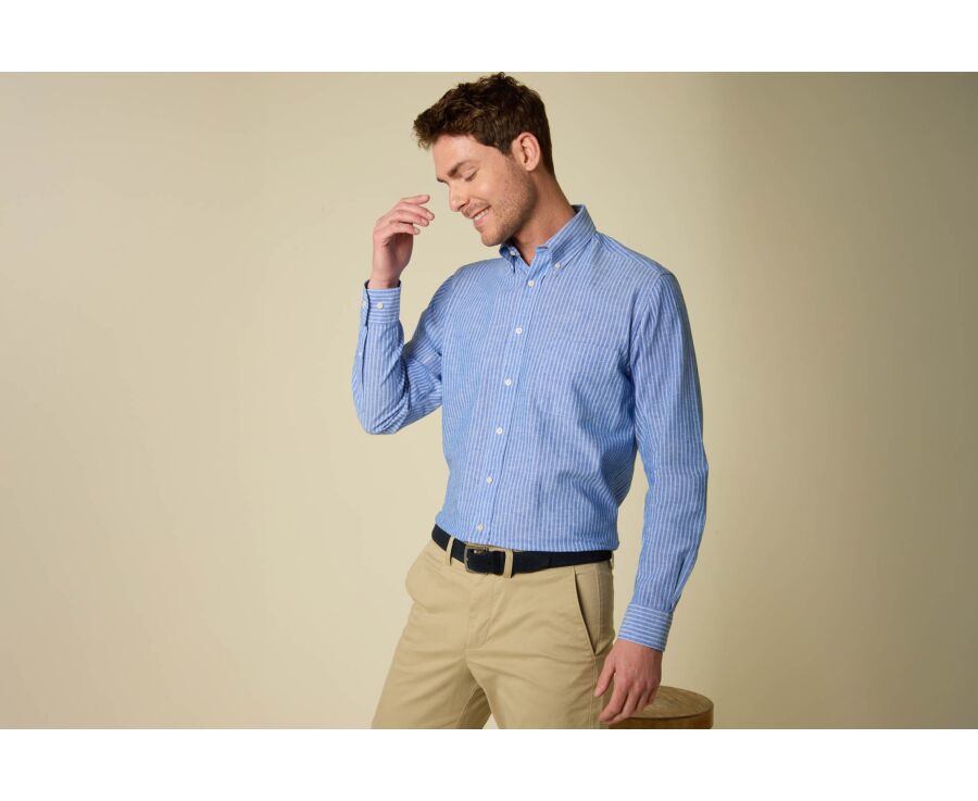 Chemise coton/lin - Chambray Bleu Ocean et Bleu - COLTEN