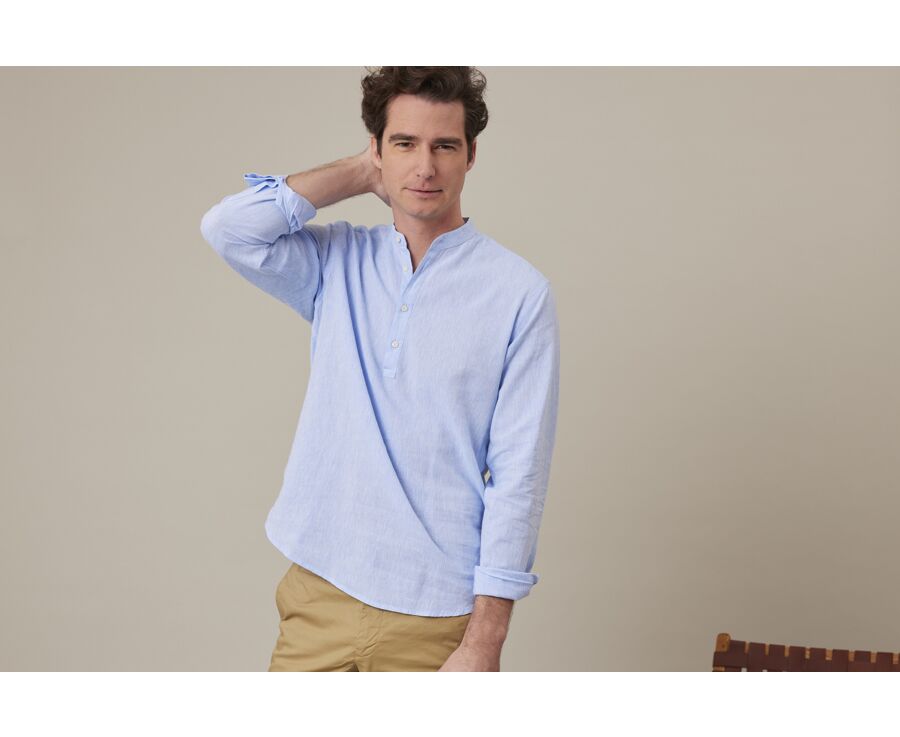Chemise tunique coton lin Bleu - VALBERT