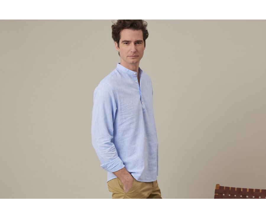 Chemise tunique coton lin Bleu - VALBERT