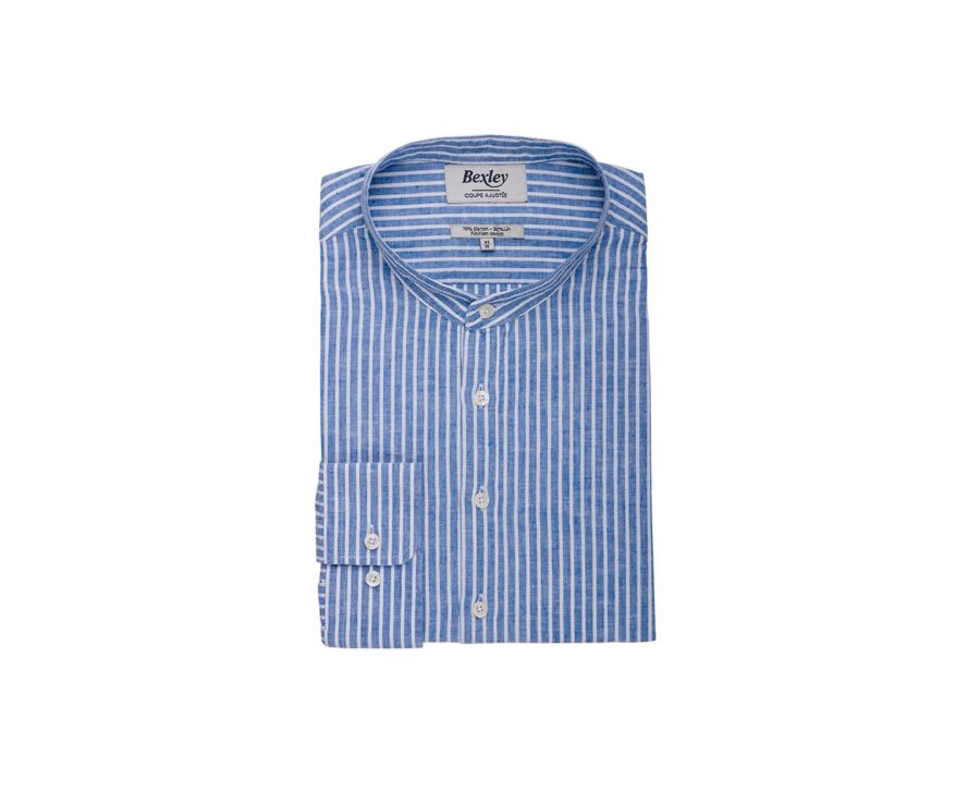 Chemise tunique coton lin Chambray Bleu Océan et Blanc - VALBERT