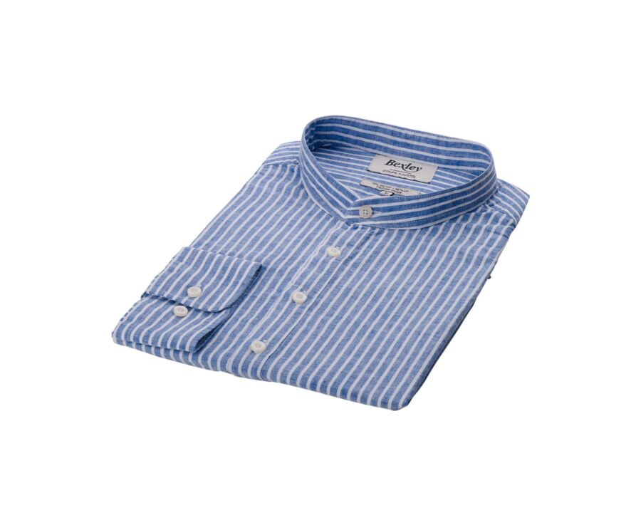 Chemise tunique coton lin Chambray Bleu Océan et Blanc - VALBERT