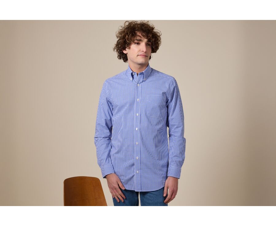 Chemise à carreaux homme bleue clair et blanche - CODELL