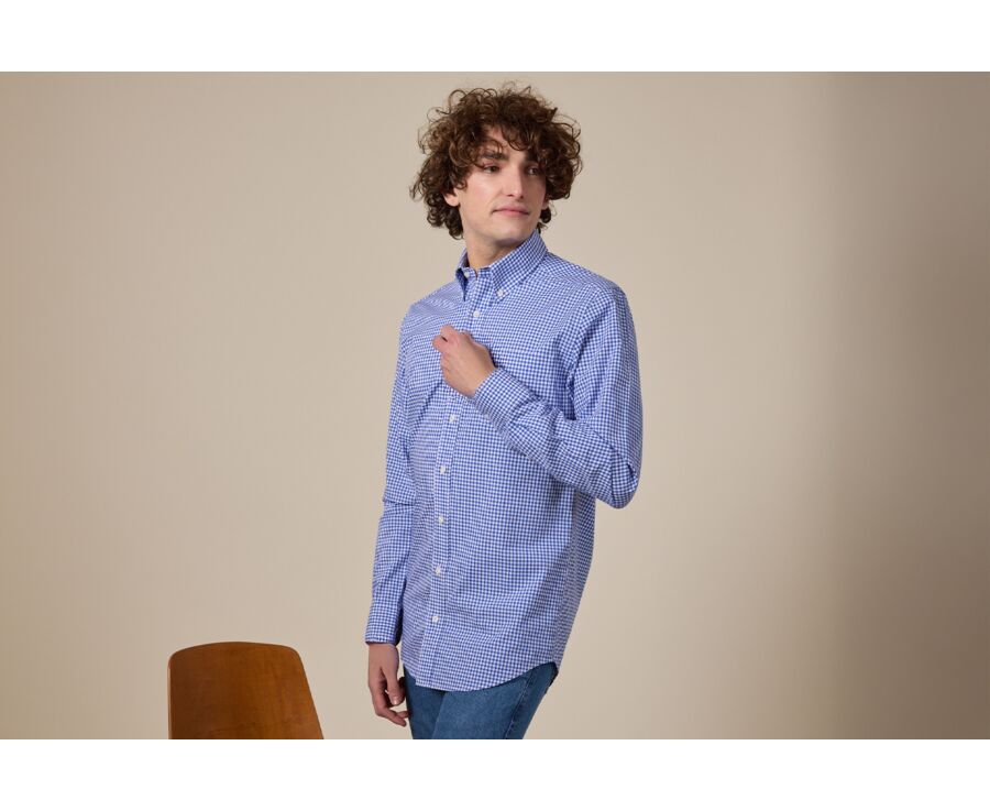 Chemise à carreaux homme bleue clair et blanche - CODELL