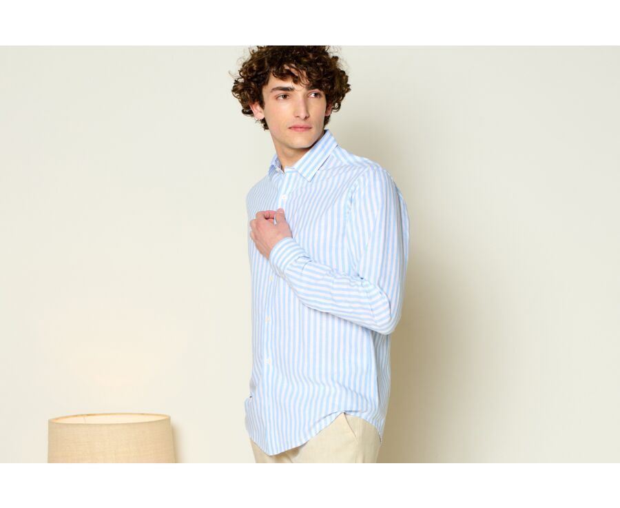 Chemise coton lin rayée Bleu Ciel et Blanche - SIMONIN
