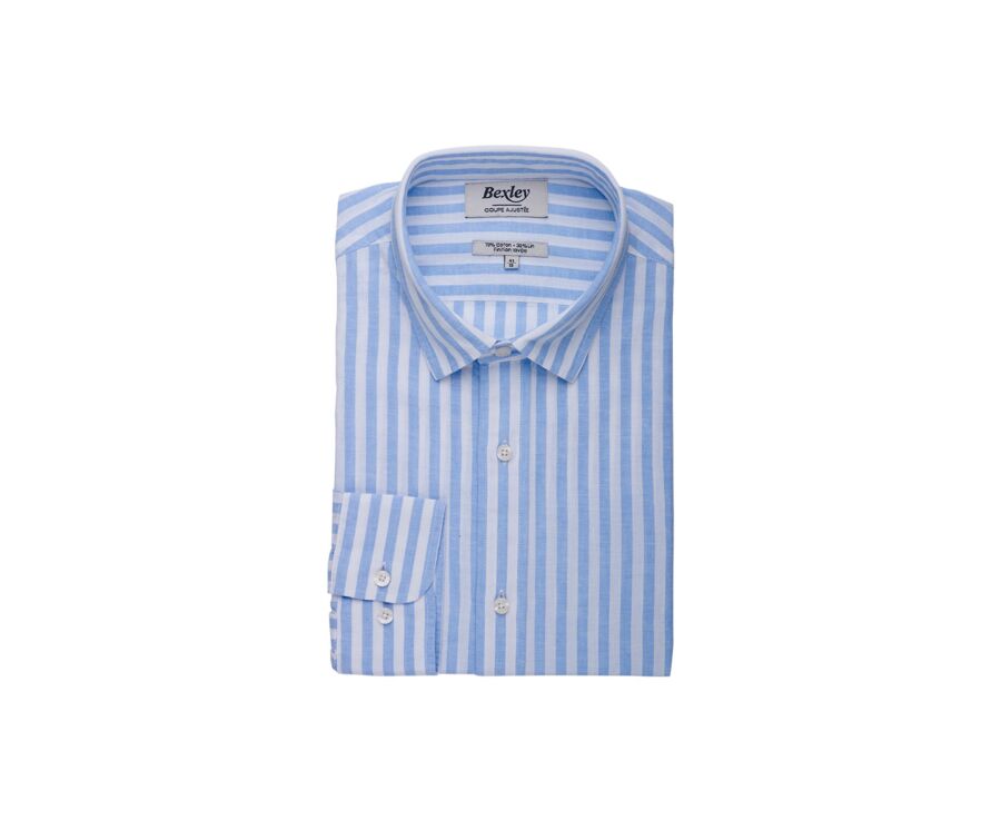 Chemise coton lin rayée Bleu Ciel et Blanche - SIMONIN